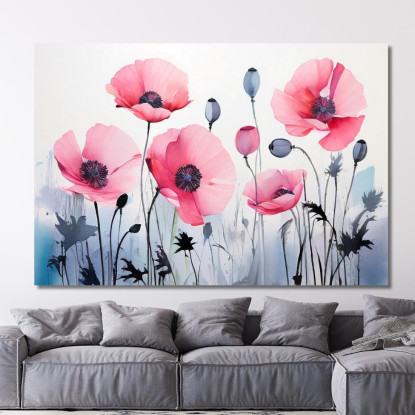 Quadro Acquerello Papaveri Rosa Su Sfondo Sfumato Quadro Moderno Fiori Astratti flp3 quadro stampato su tela