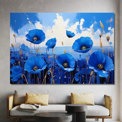 Quadro Campo Di Papaveri Blu Quadro Moderno Fiori Astratti flp6 quadro stampato su tela