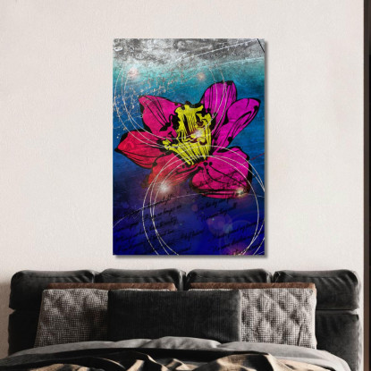 Quadro Fiore Fucsia E Giallo Astratto Su Blu Quadro Moderno Fiori Astratti flp13 quadro stampato su tela