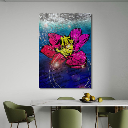 Quadro Fiore Fucsia E Giallo Astratto Su Blu Quadro Moderno Fiori Astratti flp13 quadro stampato su tela