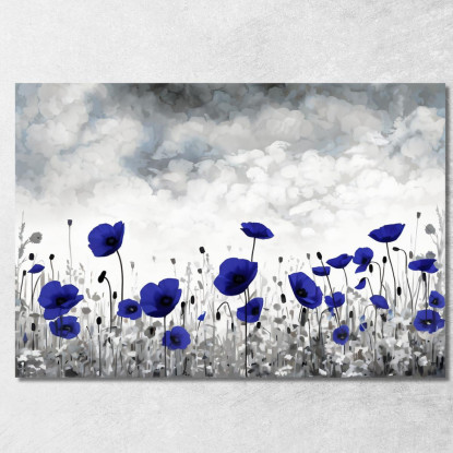 Quadro Papaveri Blu Su Campo Bianco E Nero Quadro Moderno Fiori Astratti flp16 quadro stampato su tela