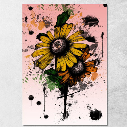 Quadro Girasoli Gialli Astratti Macchie Di Colore Quadro Moderno Fiori Astratti flp26 quadro stampato su tela