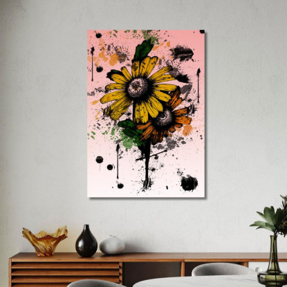 Quadro Girasoli Gialli Astratti Macchie Di Colore Quadro Moderno Fiori Astratti flp26 quadro stampato su tela