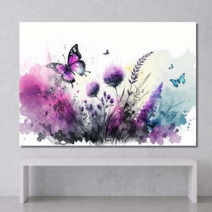 Quadro Minimalista Fiori Viola E Farfalle Quadro Moderno Fiori Astratti flp29 quadro stampato su tela