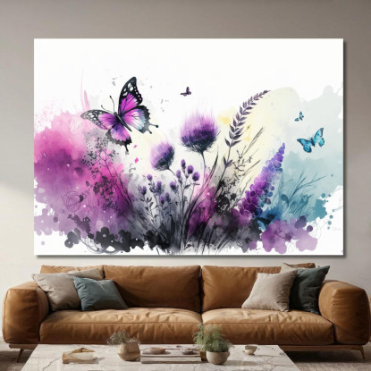 Quadro Minimalista Fiori Viola E Farfalle Quadro Moderno Fiori Astratti flp29 quadro stampato su tela