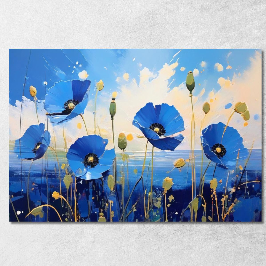 Quadro Papaveri Blu Su Sfondo Marino Quadro Moderno Fiori Astratti flp34 quadro stampato su tela