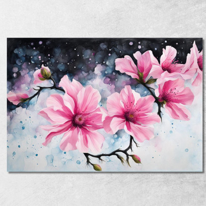 Quadro Rami Con Fiori Rosa Su Sfondo Astratto Acquerello Quadro Moderno Fiori Astratti flp36 quadro stampato su tela