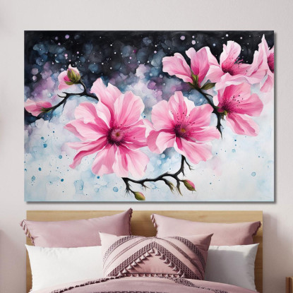 Quadro Rami Con Fiori Rosa Su Sfondo Astratto Acquerello Quadro Moderno Fiori Astratti flp36 quadro stampato su tela