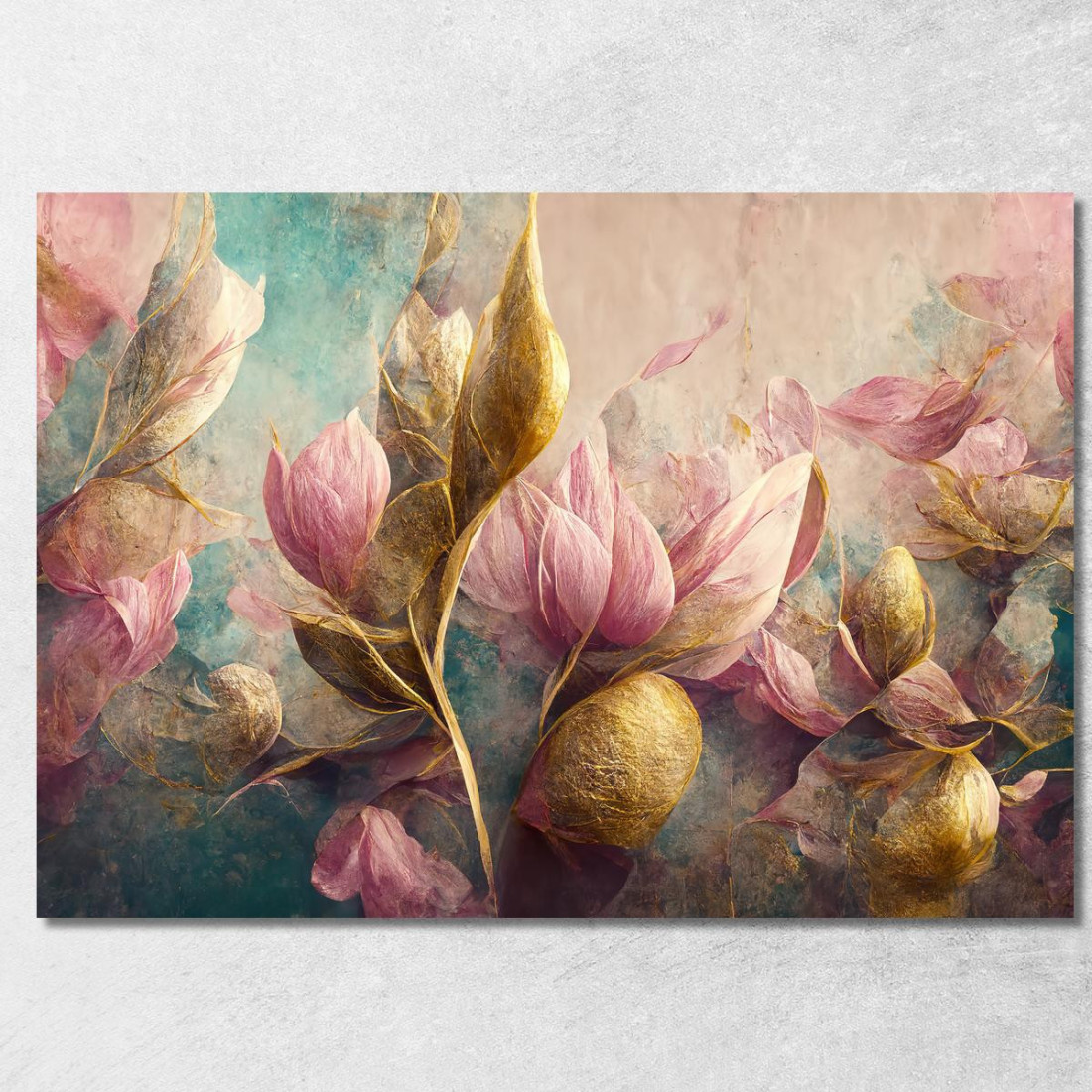 Quadro Tulipani Astratti Rosa E Foglie Dorate Vintage Quadro Moderno Fiori Astratti flp40 quadro stampato su tela