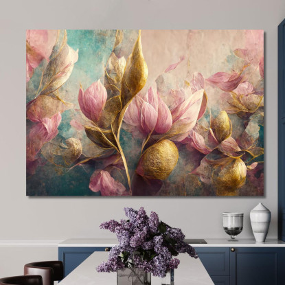 Quadro Tulipani Astratti Rosa E Foglie Dorate Vintage Quadro Moderno Fiori Astratti flp40 quadro stampato su tela