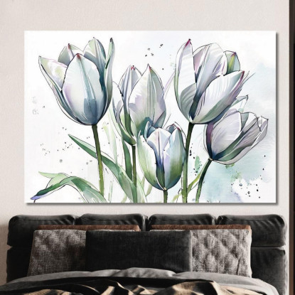 Quadro Tulipani Bianchi Su Sfondo Chiaro Acquerello Elegante Quadro Moderno Fiori Astratti flp41 quadro stampato su tela