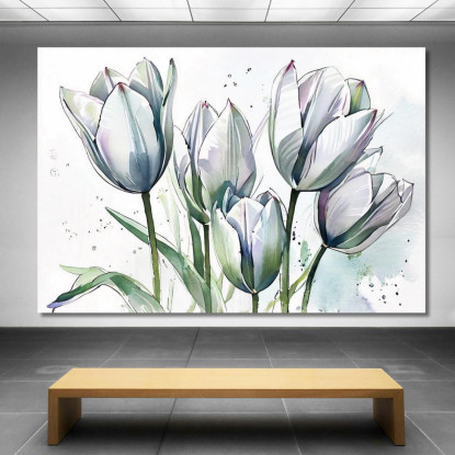 Quadro Tulipani Bianchi Su Sfondo Chiaro Acquerello Elegante Quadro Moderno Fiori Astratti flp41 quadro stampato su tela