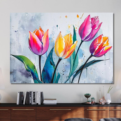 Quadro Tulipani Colorati Sfondo Astratto Quadro Moderno Fiori Astratti flp42 quadro stampato su tela