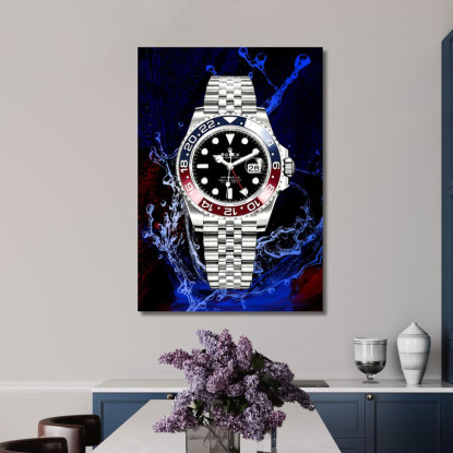 Quadro Moderno Orologio Gmt Master Pepsi Gocce D'Acqua rlx18 quadro stampato su tela