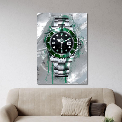 Quadro Moderno Orologio Submariner Verde E Nero Su Vetro Verde rlx19 quadro stampato su tela