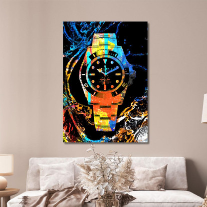 Quadro Moderno Orologio Submariner Fluorescente Colorato rlx22 quadro stampato su tela