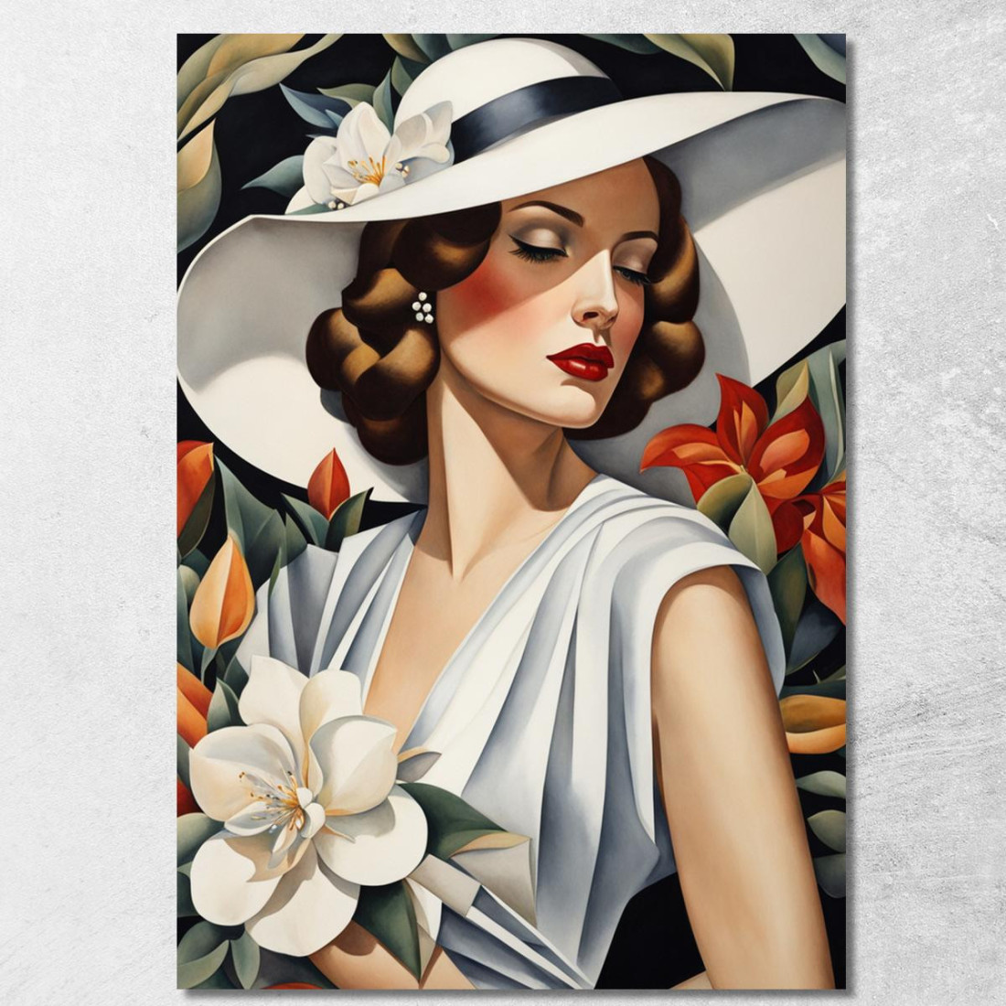 Musa Fiorita Stile Tamara de Lempicka ilmt1 quadro stampato su tela Musa Fiorita Stile Tamara de Lempicka ilmt1 quadro stampato su tela