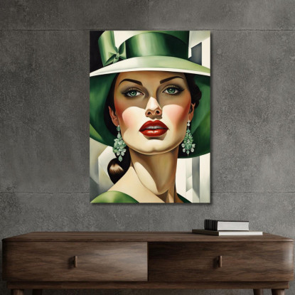 Sguardo Smeraldo Stile Tamara de Lempicka ilmt3 quadro stampato su tela