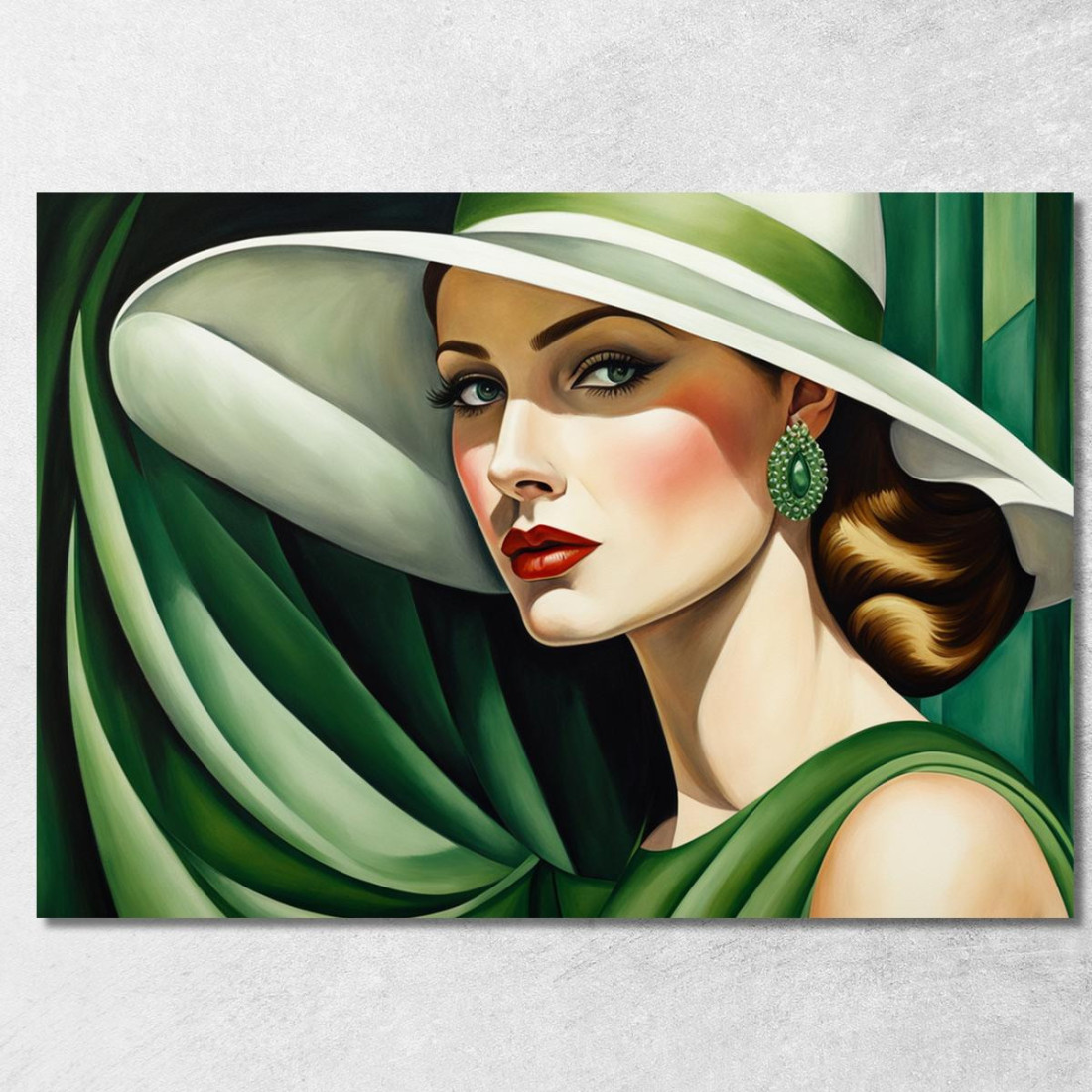 Signora In Seta Verde Stile Tamara de Lempicka ilmt5 quadro stampato su tela Signora In Seta Verde Stile Tamara de Lempicka ilmt5 quadro stampato su tela