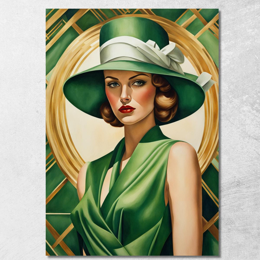 Signora Con Cappello Verde Stile Tamara de Lempicka ilmt9 quadro stampato su tela Signora Con Cappello Verde Stile Tamara de Lempicka ilmt9 quadro stampato su tela