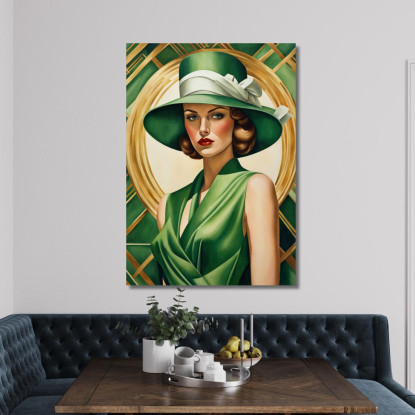 Signora Con Cappello Verde Stile Tamara de Lempicka ilmt9 quadro stampato su tela