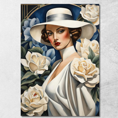 Signora Con Rose Bianche Reinterpretazione Tamara de Lempicka ilmt10 quadro stampato su tela