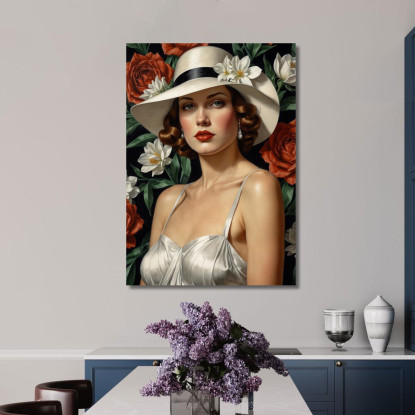 La Musa Floreale Stile Tamara de Lempicka ilmt16 quadro stampato su tela