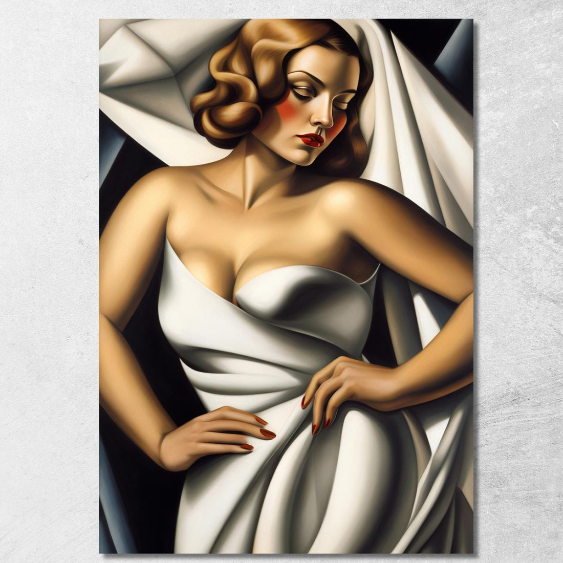 Donna In Velluto Bianco Stile Tamara de Lempicka ilmt24 quadro stampato su tela Donna In Velluto Bianco Stile Tamara de Lempicka ilmt24 quadro stampato su tela
