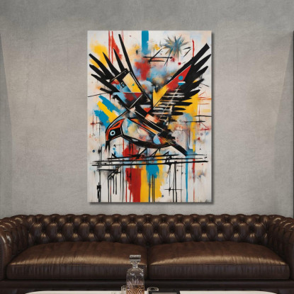 Volo Geometrico Ispirato A Jean-Michel Basquiat ibsq15 quadro stampato su tela