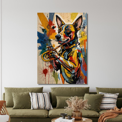 Cane Jazz Stile Jean-Michel Basquiat ibsq16 quadro stampato su tela