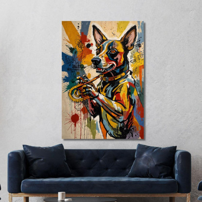 Cane Jazz Stile Jean-Michel Basquiat ibsq16 quadro stampato su tela