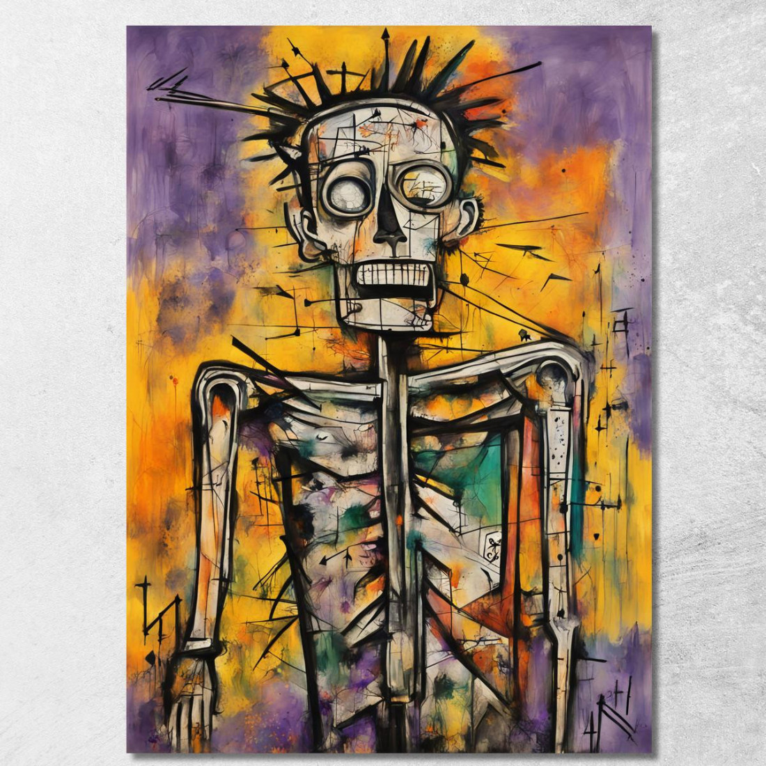 Re Scheletrico Stile Jean-Michel Basquiat ibsq22 quadro stampato su tela Re Scheletrico Stile Jean-Michel Basquiat ibsq22 quadro stampato su tela