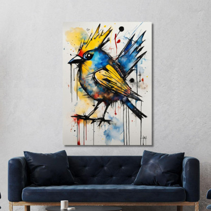 Uccello Canoro Incoronato E Vivace Reinterpretazione Jean-Michel Basquiat ibsq35 quadro stampato su tela