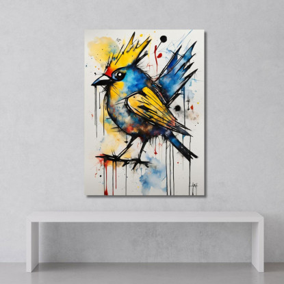Uccello Canoro Incoronato E Vivace Reinterpretazione Jean-Michel Basquiat ibsq35 quadro stampato su tela