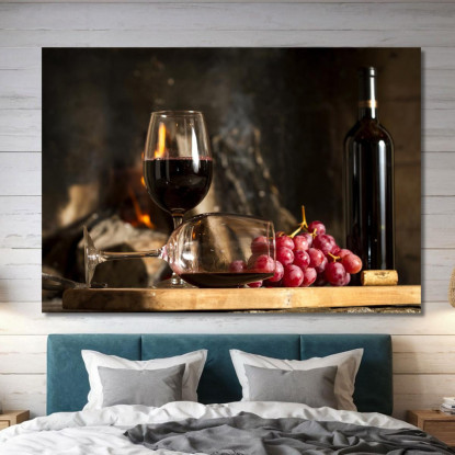 Quadro Moderno Calice Di Vino Rosso Accanto A Un Camino foo15 quadro stampato su tela
