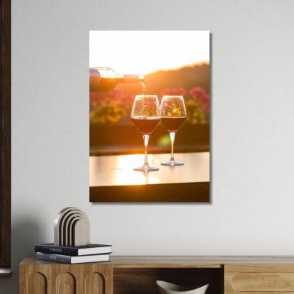 Quadro Moderno Calici Con Vino Rosso Al Tramonto foo17 quadro stampato su tela