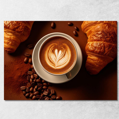 Quadro Moderno Cappuccino Decorato Con Croissant E Chicchi Di Caffè foo18 quadro stampato su tela