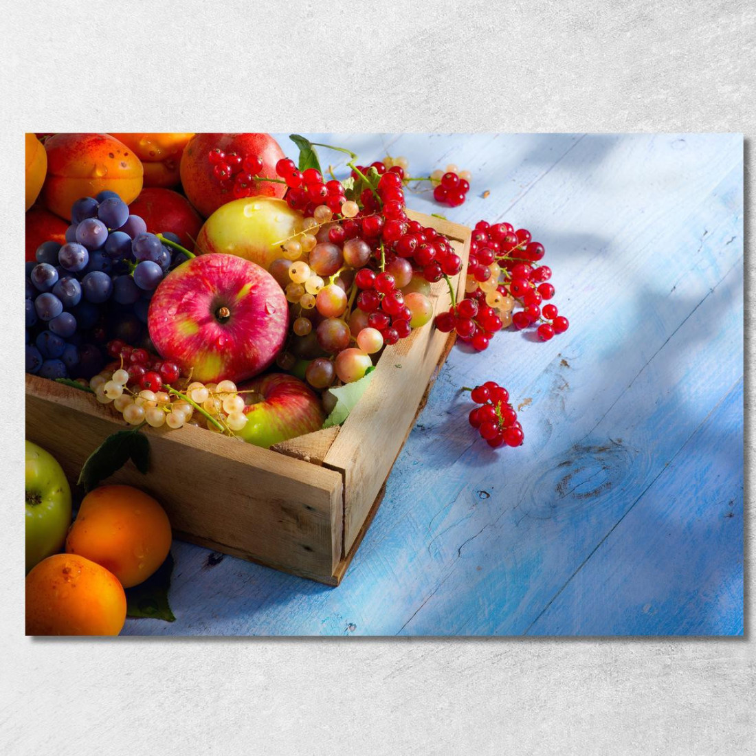 Quadro Moderno Cassetta Di Frutta Colorata Su Tavolo Di Legno foo19 quadro stampato su tela Quadro Moderno Cassetta Di Frutta Colorata Su Tavolo Di Legno foo19 quadro stampato su tela