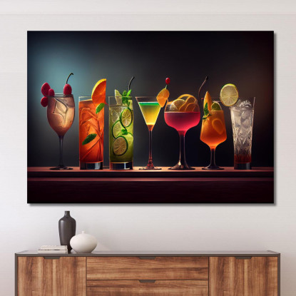 Quadro Moderno Cocktail Colorati In Bicchieri Eleganti Con Frutta E Ghiaccio foo30 quadro stampato su tela