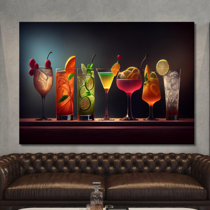 Quadro Moderno Cocktail Colorati In Bicchieri Eleganti Con Frutta E Ghiaccio foo30 quadro stampato su tela
