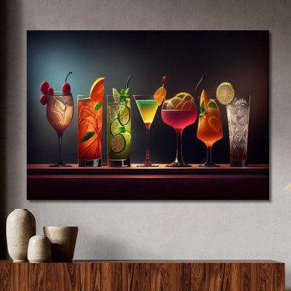 Quadro Moderno Cocktail Colorati In Bicchieri Eleganti Con Frutta E Ghiaccio foo30 quadro stampato su tela