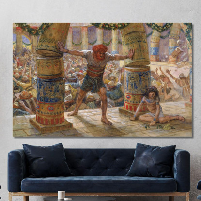 Sansone Mette Giù Le Colonne James Tissot jts89 quadro stampato su tela