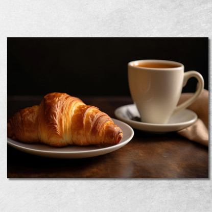 Quadro Moderno Croissant Dorato Con Caffè Su Piatto Bianco foo42 quadro stampato su tela