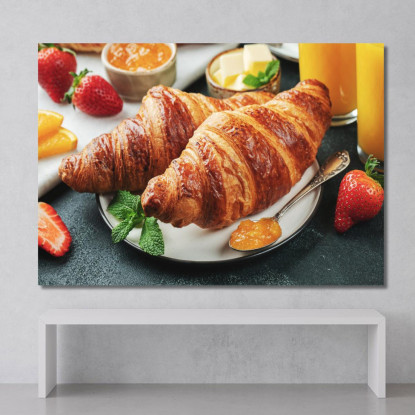 Quadro Moderno Croissant Francesi Sfogliati Con Marmellata E Succo D'Arancia foo44 quadro stampato su tela