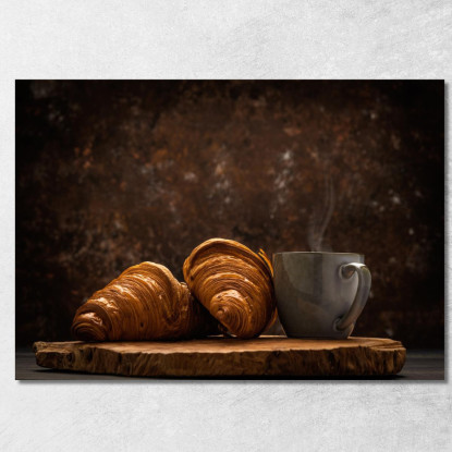 Quadro Moderno Croissant Sfogliati Con Tazza Di Caffè Fumante foo45 quadro stampato su tela