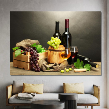 Quadro Moderno Degustazione Di Vini Con Uva E Bottiglie Su Sfondo Elegante foo50 quadro stampato su tela
