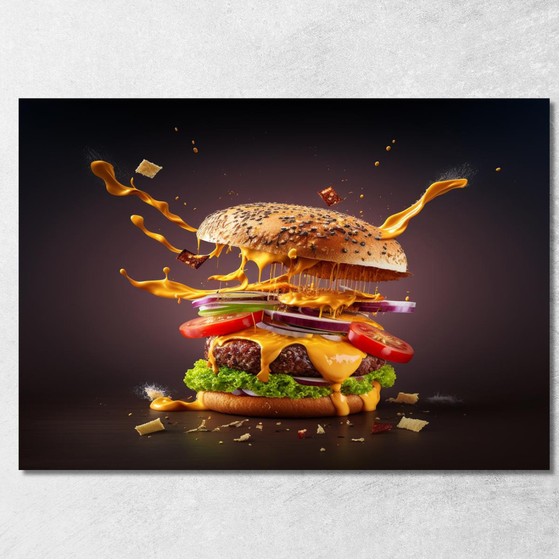 Quadro Moderno Hamburger Gourmet Con Formaggio Fuso foo66 quadro stampato su tela Quadro Moderno Hamburger Gourmet Con Formaggio Fuso foo66 quadro stampato su tela
