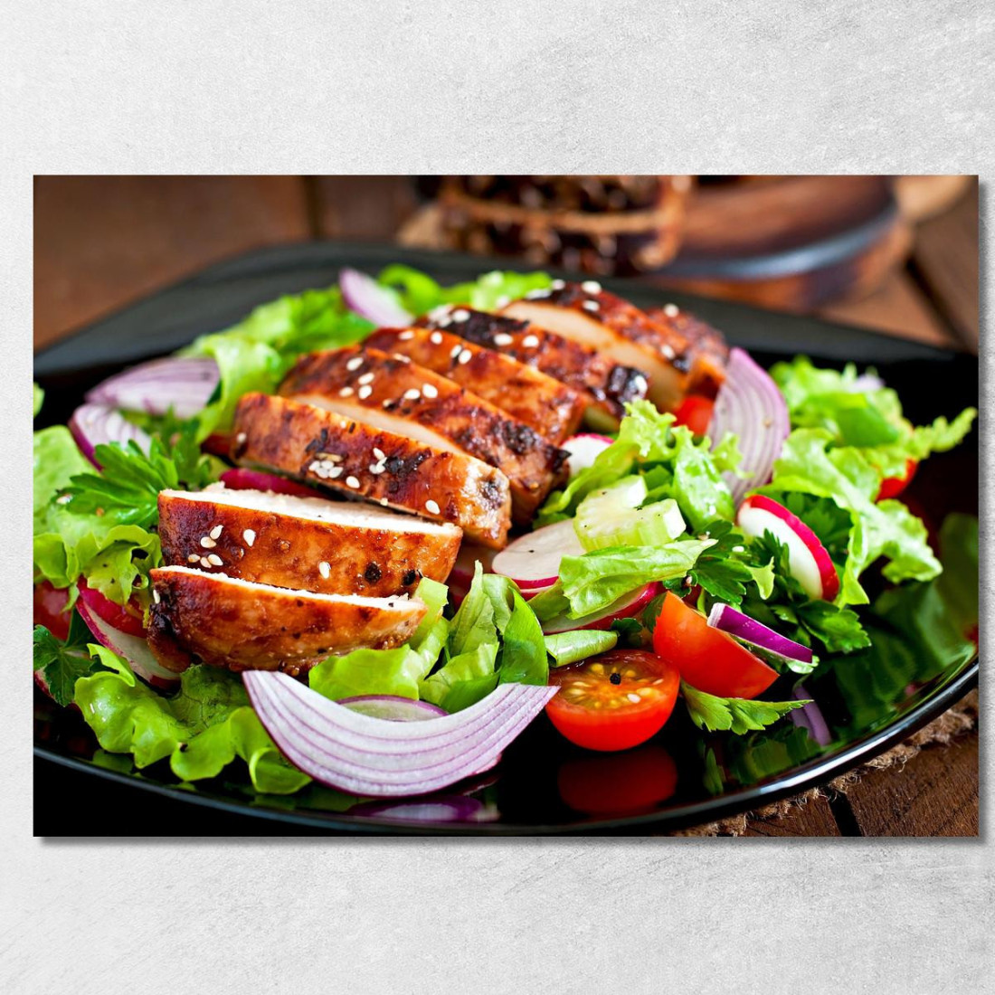 Quadro Moderno Insalata Di Pollo Grigliato Con Verdure Fresche foo70 quadro stampato su tela Quadro Moderno Insalata Di Pollo Grigliato Con Verdure Fresche foo70 quadro stampato su tela