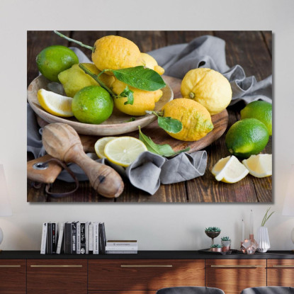Quadro Moderno Limoni E Lime Freschi Su Un Tavolo Rustico foo76 quadro stampato su tela