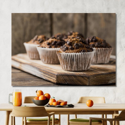 Quadro Moderno Muffin Al Cioccolato Con Gocce Fondenti Su Tagliere Rustico foo82 quadro stampato su tela